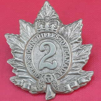 (Canada) 2nd Queen's Own Rifles - Queen Victoria's Crown White Metal Cap Badge.