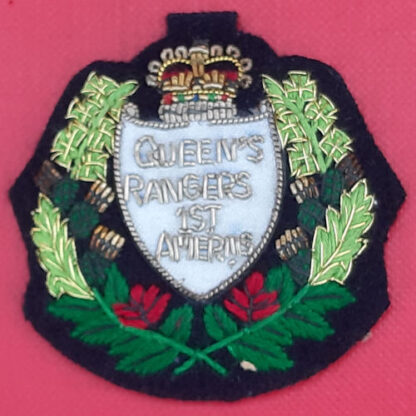 (Canada) The Queen's Rangers 1st American's - Queen's Crown Bullion Cap Badge.