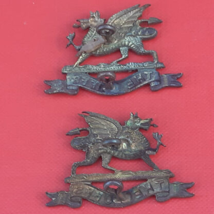 The East Kent Regiment (The Buffs) - Officer's Service Dress Bronzed Collar Badges.