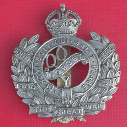 The Queen's Own Dorset Yeomanry - King's Crown White Metal Cap Badge.