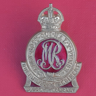 The Surrey Yeomanry (Queen Mary's Regiment) - King's Crown Gilding Metal & Enamelled Cap Badge.