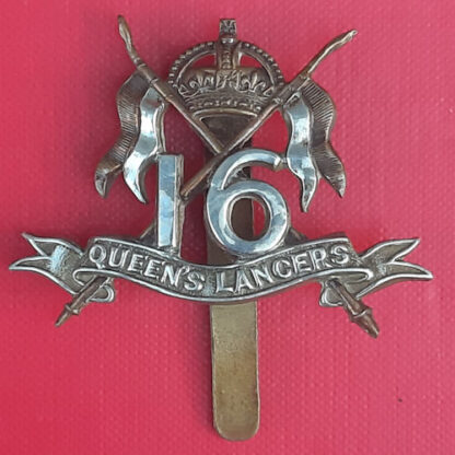 16th Queen's Lancers - King's Crown Bi Metal Cap Badge.
