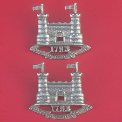 The Loyal Suffolk Hussars - White Metal Collar Badges.
