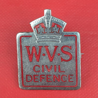 Women's Voluntary Service Civil Defence - King's Crown White Metal Pin Back Badge.