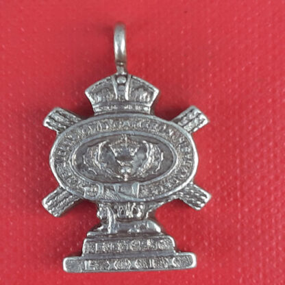 The Queen's Own Cameron Highlanders - King's Crown White Metal Medallion.