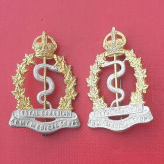 (Canada) The Royal Canadian Army Medical Corps - King's Crown Silver & Gilt Collar Badges.