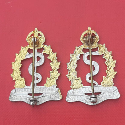 (Canada) The Royal Canadian Army Medical Corps - King's Crown Silver & Gilt Collar Badges. - Image 2