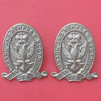 (Canada) The Lanark & Renfrew Scottish Regiment - White Metal Collar Badges.