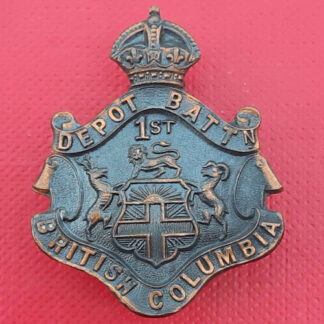 (Canada) 1st Depot Battalion British Columbia - King's Crown Blackened Brass Collar Badge.