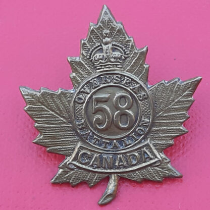 (Canada) 58th Infantry Battalion Central Ontario - King's Crown Gilding Metal Collar Badge.