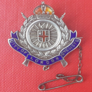 1st London Div Cyclist Company  (The City Of London Cyclists) - King's Crown Sterling Silver & Enamelled Sweetheart Badge.