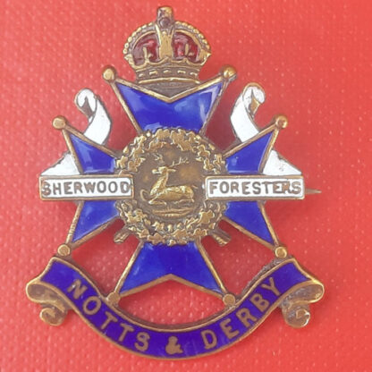 The Sherwood Foresters Regiment (Notts & Derby) - King's Crown Enamelled Sweetheart Badge.