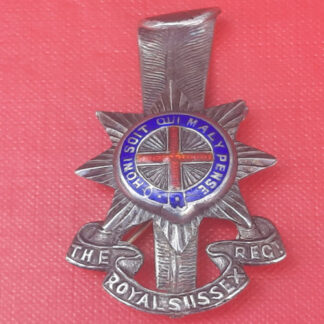 The Royal Sussex Regiment - Officer's Silver & Enamelled Cap Badge.
