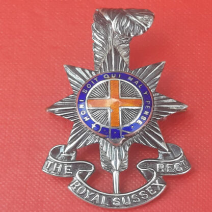 The Royal Sussex Regiment - Officer's Silver & Enamelled Cap Badge.