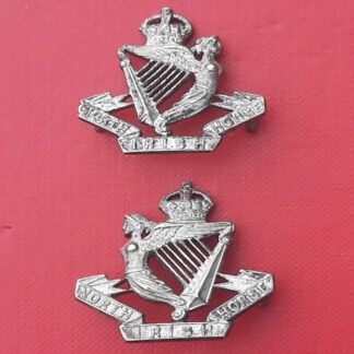 The North Irish Horse - King's Crown Officer's Silver Plate Collar Badges.