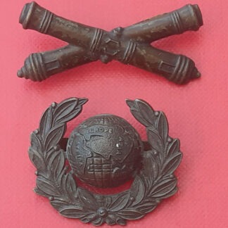 The Royal Marine Atillery - 2 Piece WW1 Officer's Service Dress Bronzed Cap Badge.