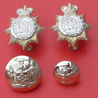 Jamaica Defence Force - Gold & Silver Queen's Crown Anodised Collar Badges & Buttons.