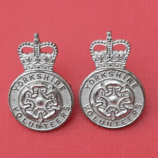 The Yorkshire Volunteers - Queen's Crown Silver Plate Collar Badges.