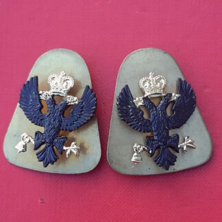 The Scottish Yeomanry "B" Coy (Lanarkshire & Queen's Own Glasgow Yeomanry) - Blackened Metal & Gold Collar Badges.