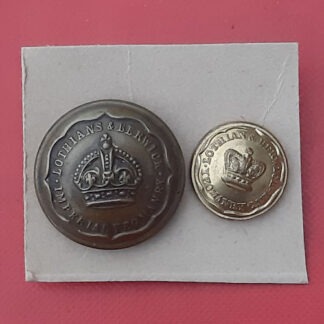 Lothians & Berwick Imperial Yeomanry & Cavalry - Queen Victoria's Crown Gilt & King's Crown Brass Buttons.