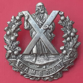 The Queen's Own Cameron Highlanders - White Metal Cap Badge.