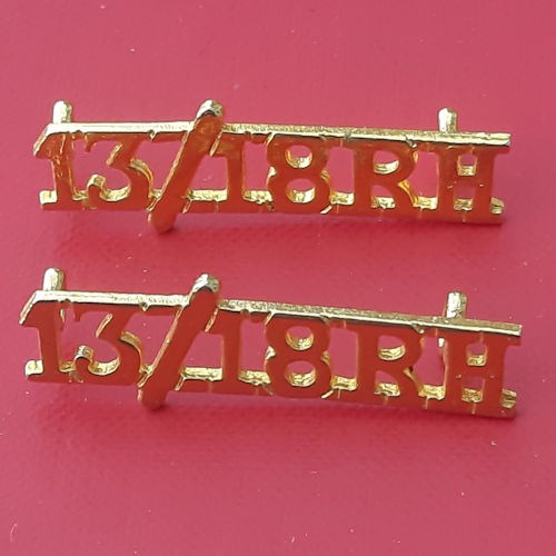 The 13th /18th Royal Hussars - Gold "New Improved Metal" Shoulder Titles.