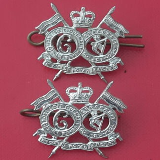 The Queen's Royal Lancers - Queen's Crown Officer's Silver Plate Collar Badges.