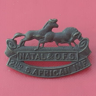 (South Africa) 2nd South African Infantry - Blackened  Brass Collar Badge.