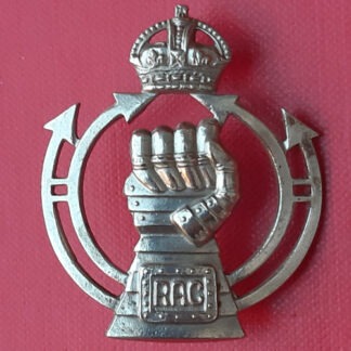 The Royal Armoured Corps - King's Crown White Metal Cap Badge.