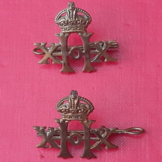 The 20th Hussars - King's Crown Gilding Metal Collar Badges.