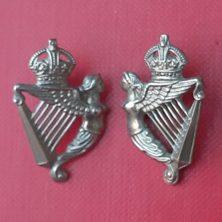 8th King's Royal Irish Hussars - King's Crown White Metal Collar Badges.