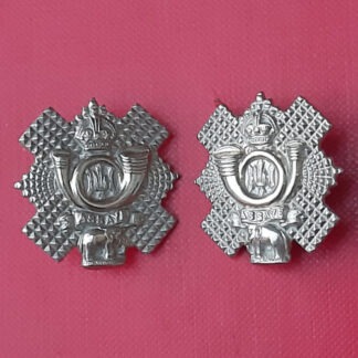 The Highland Light Infantry - King's Crown White Metal Collar Badges.