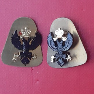 The Scottish Yeomanry "B Coy"(Lanarkshire & Queen's Own Glasgow Yeomanry) Blackened Metal & Gold Collar Badges.