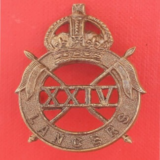 The 24th Lancers - King's Crown Officer's Service Dress Die Cast Cap Badge.