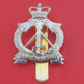 The Royal Pioneer Corps - Queen's Crown White Metal Cap Badge.