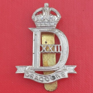 The 22nd Dragoons - King's Crown White Metal Cap Badge.