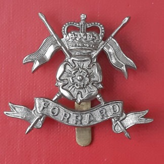The Queen's Own Yorkshire Yeomanry - Queen's Crown White Metal Cap Badge.