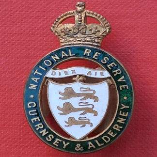 The National Reserve Guernsey & Alderney - King's Crown Enamelled Button Hole Badge.