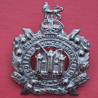 The King's Own Scottish Borderers - King's Crown White Metal Cap Badge.