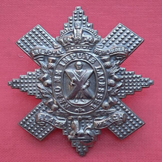 The Royal Highlanders (The Black Watch) - King's Crown White Metal Cap Badge.