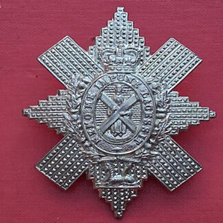 The Royal Highlanders (The Black Watch) - Queen's Crown White Metal Cap Badge.