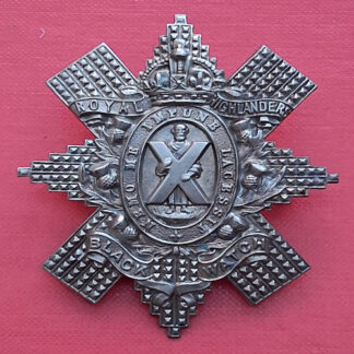 The Royal Highlanders (The Black Watch) Territorials - King's Crown White Metal Cap Badge.