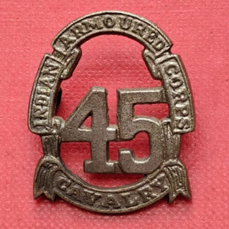 (India) 45th Cavalry Indian Armoured Corps - Cast White Metal Cap Badge.