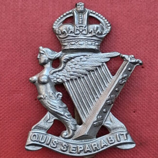 The Royal Irish Rifles - King's Crown White Metal Cap Badge.