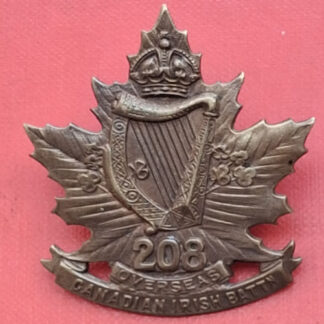 (Canada) The 208th Infantry Battalion Canadian Irish - King's Crown Gilding Metal Cap Badge.