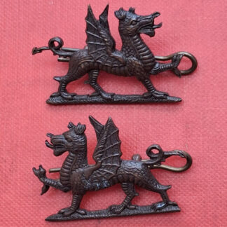 WW1 The Welsh Regiment - Officer's Service Dress Bronzed Collar Badges.