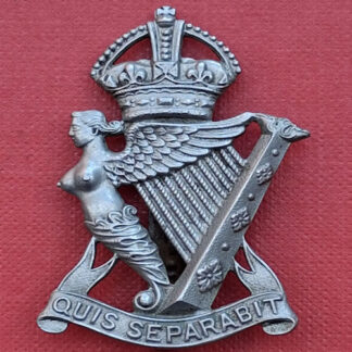 The Royal Irish Rifles - King's Crown White Metal Cap Badge.