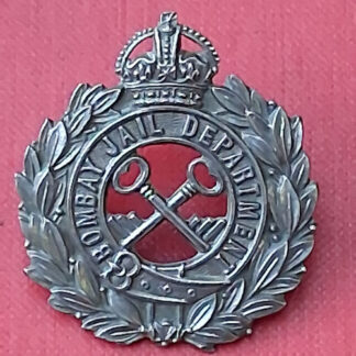 (India) The Bombay Jail Department - King's Crown Cast White Metal Cap Badge.