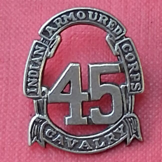 (India) 45th Cavalry Indian Armoured Corps - White Metal Cast Cap Badge.