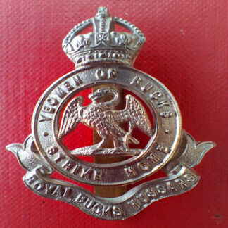 The Royal Bucks Hussars - King's Crown White Metal Cap Badge.